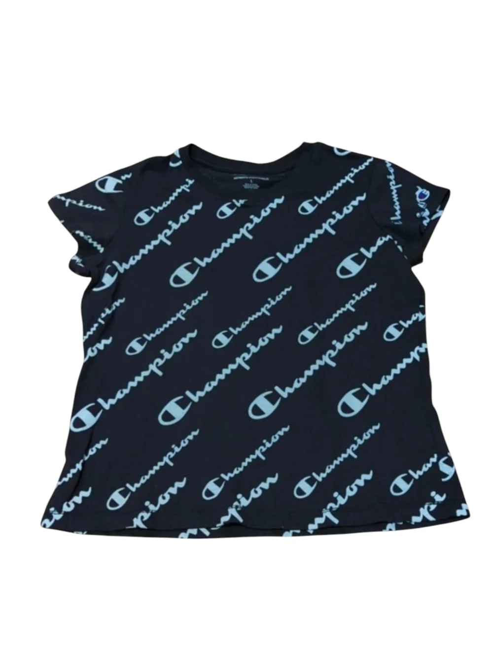 Champion Girls Black Logo T-Shirt Size Large